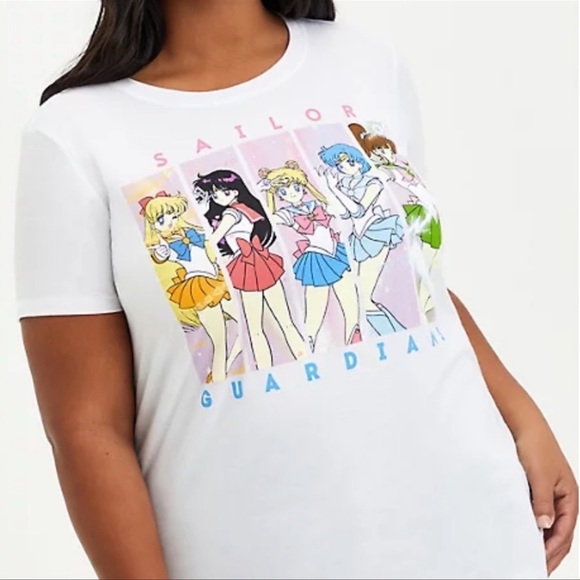 TORRID NWT SLIM FIT CREW TEE - SIGNATURE JERSEY SAILOR MOON WHITE - Picture 2 of 3